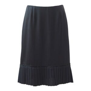 St. John Evening Silk Satin Black Skirt With Pleated Flounce Hemline size 8